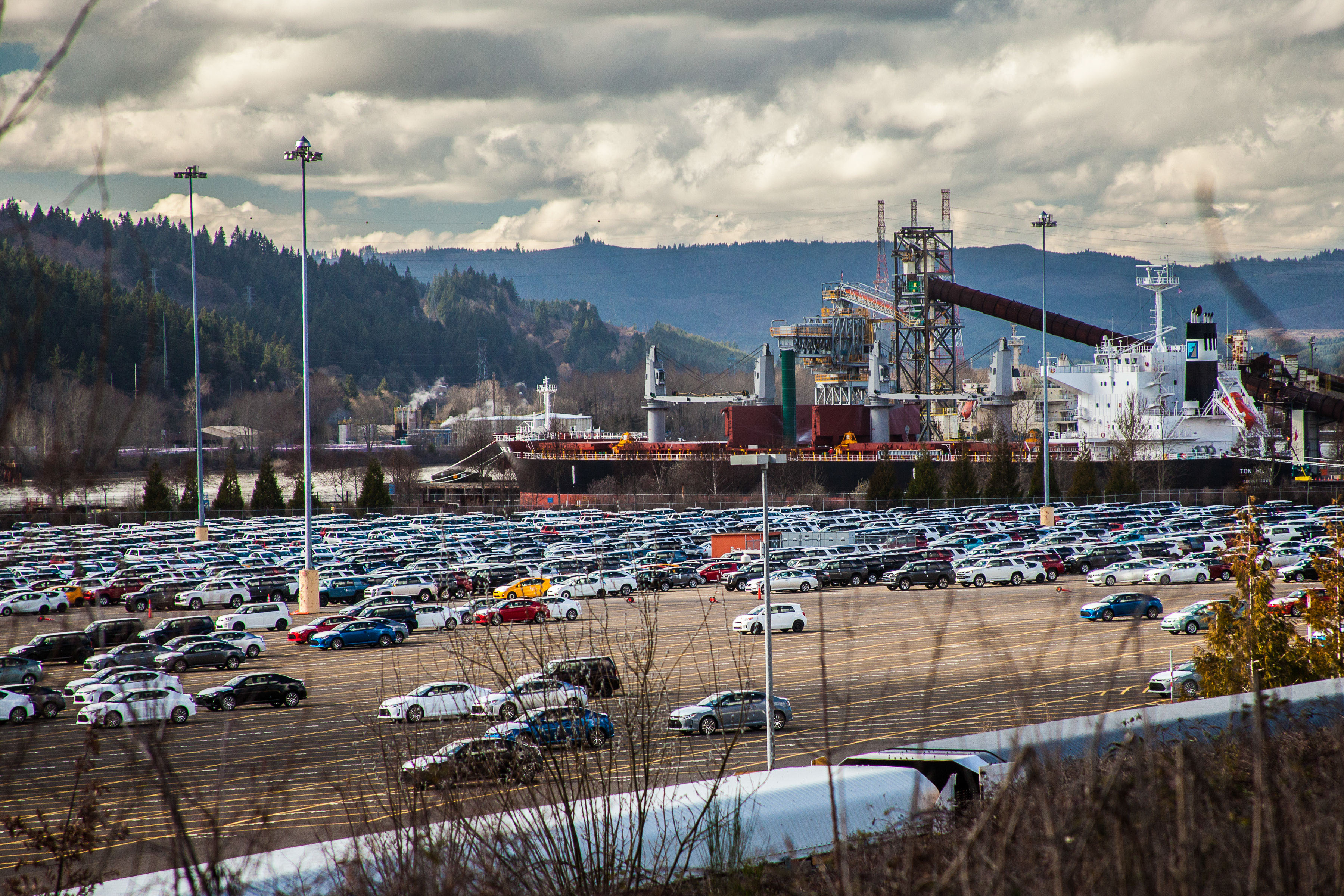 Parking lot cars unloaded at Terminal 4 Portland Oregon