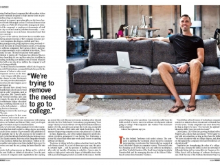 Ryan Carson College Hacker sits on couch in office