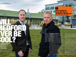Will Medford Ever be Cool? Two businessmen stand outdoors