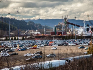 Parking lot cars unloaded at Terminal 4 Portland Oregon